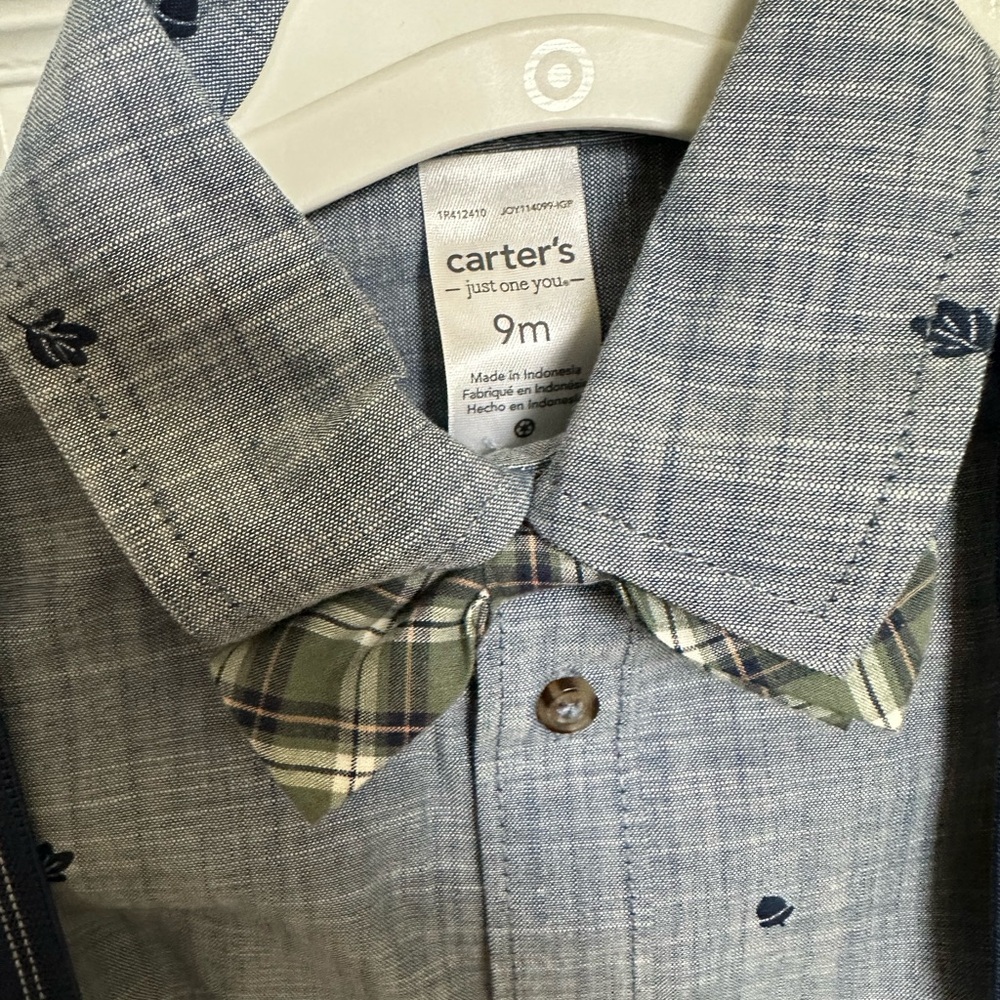Carter's Gray and Green Plaid Baby Outfit with Bow tie